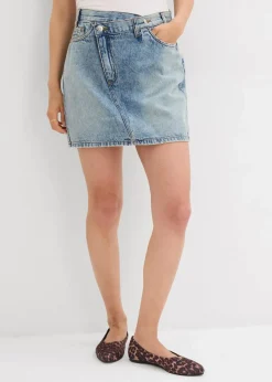 bonprix Bekleidung·Sportbekleidung|Röcke^Jeansrock mit asymmetrischem Bund blau denim used