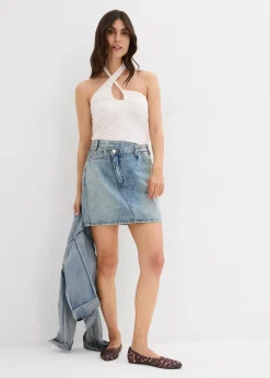 bonprix Bekleidung·Sportbekleidung|Röcke^Jeansrock mit asymmetrischem Bund blau denim used