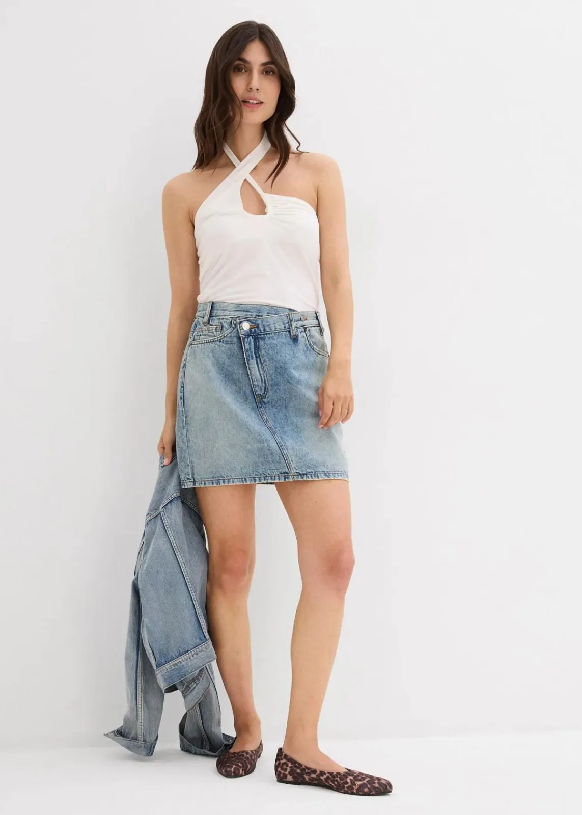 bonprix Bekleidung·Sportbekleidung|Röcke^Jeansrock mit asymmetrischem Bund blau denim used