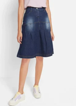 bonprix Bekleidung·Sportbekleidung|Röcke^Jeansrock mit Biesen und Bequembund, A-Linie dunkelblau denim