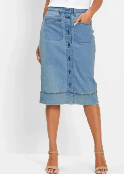 bonprix Bekleidung·Sportbekleidung|Röcke^Jeansrock mit Knöpfen blue bleached