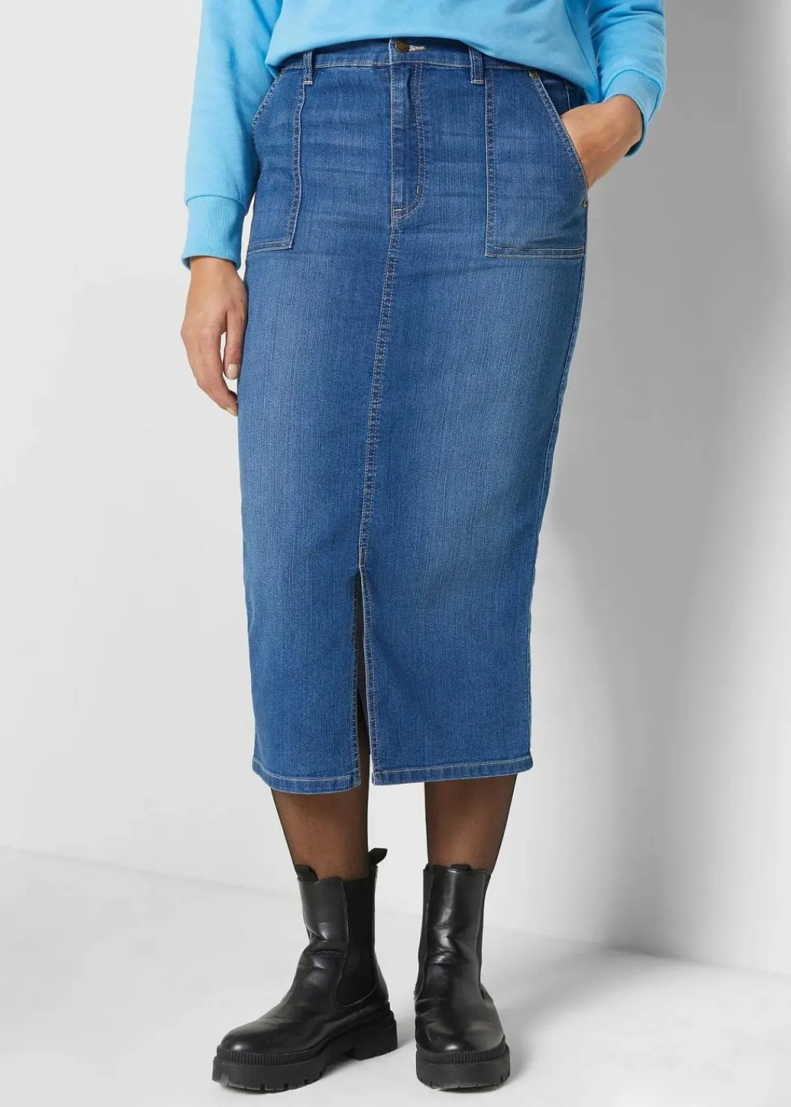 bonprix Bekleidung·Sportbekleidung|Röcke^Jeansrock mit Schlitz blau denim used