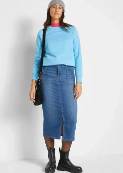 bonprix Bekleidung·Sportbekleidung|Röcke^Jeansrock mit Schlitz blau denim used