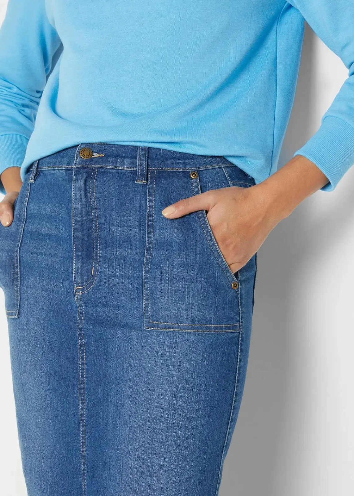 bonprix Bekleidung·Sportbekleidung|Röcke^Jeansrock mit Schlitz blau denim used