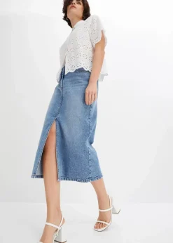 bonprix Bekleidung·Sportbekleidung|Röcke^Jeansrock mit Schlitz blau denim