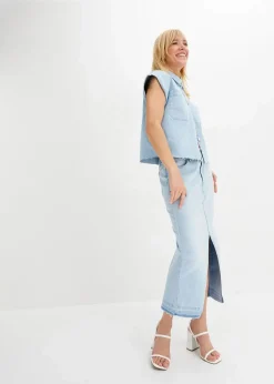 bonprix Röcke|Bekleidung·Sportbekleidung^Jeansrock mit Schlitz eisblau denim