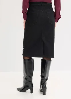 bonprix Bekleidung·Sportbekleidung|Röcke^Jeansrock mit Strassapplikation schwarz denim