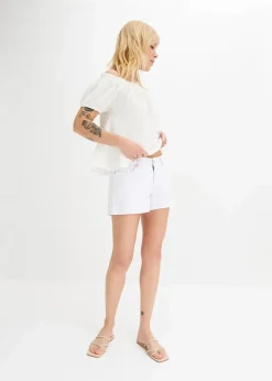 bonprix Jeans|Shorts^Jeansshorts, Mid Waist weiß twill used