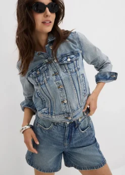 bonprix Bekleidung·Outdoorbekleidung|Bekleidung·Shirts & Tops^Jeans-Shorts Mid Waist, Low Stretch blau denim used