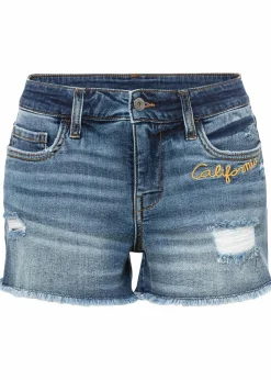 bonprix Shorts|Jeans^Jeansshorts Mid Waist mit Stickerei blau denim