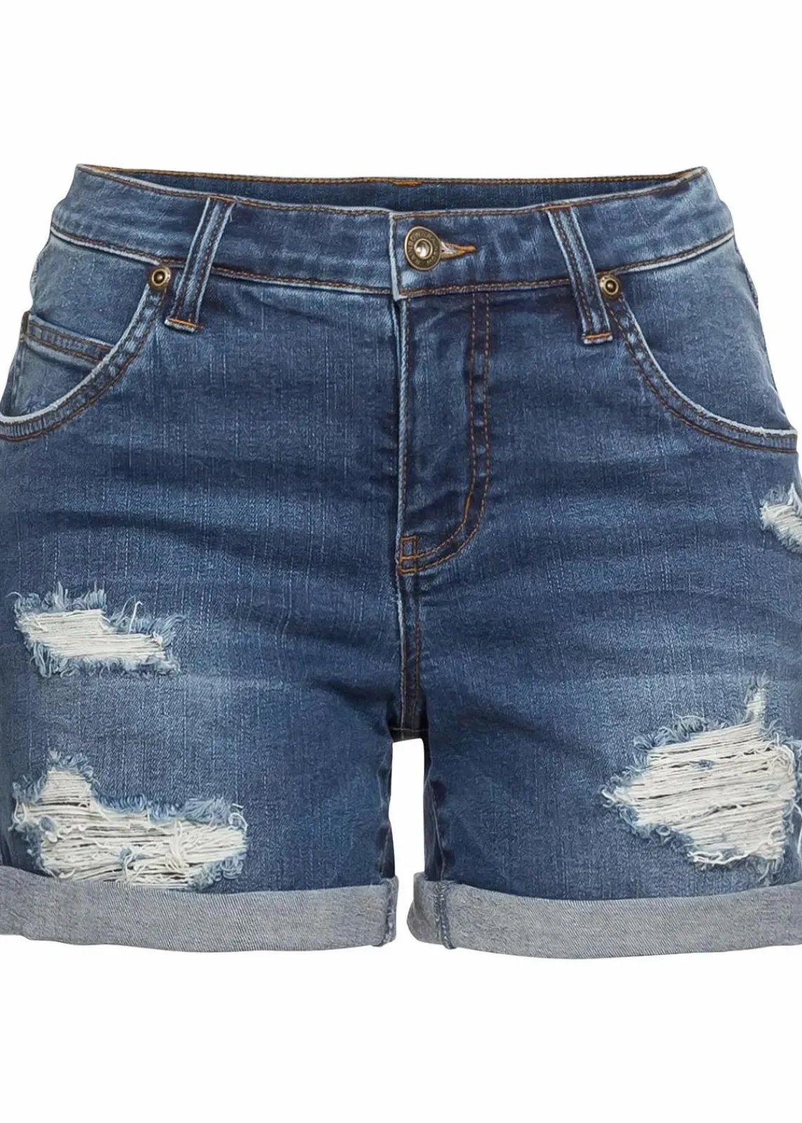bonprix Shorts|Jeans^Jeansshorts Mid Waist mit Destroy- Effekten blau denim