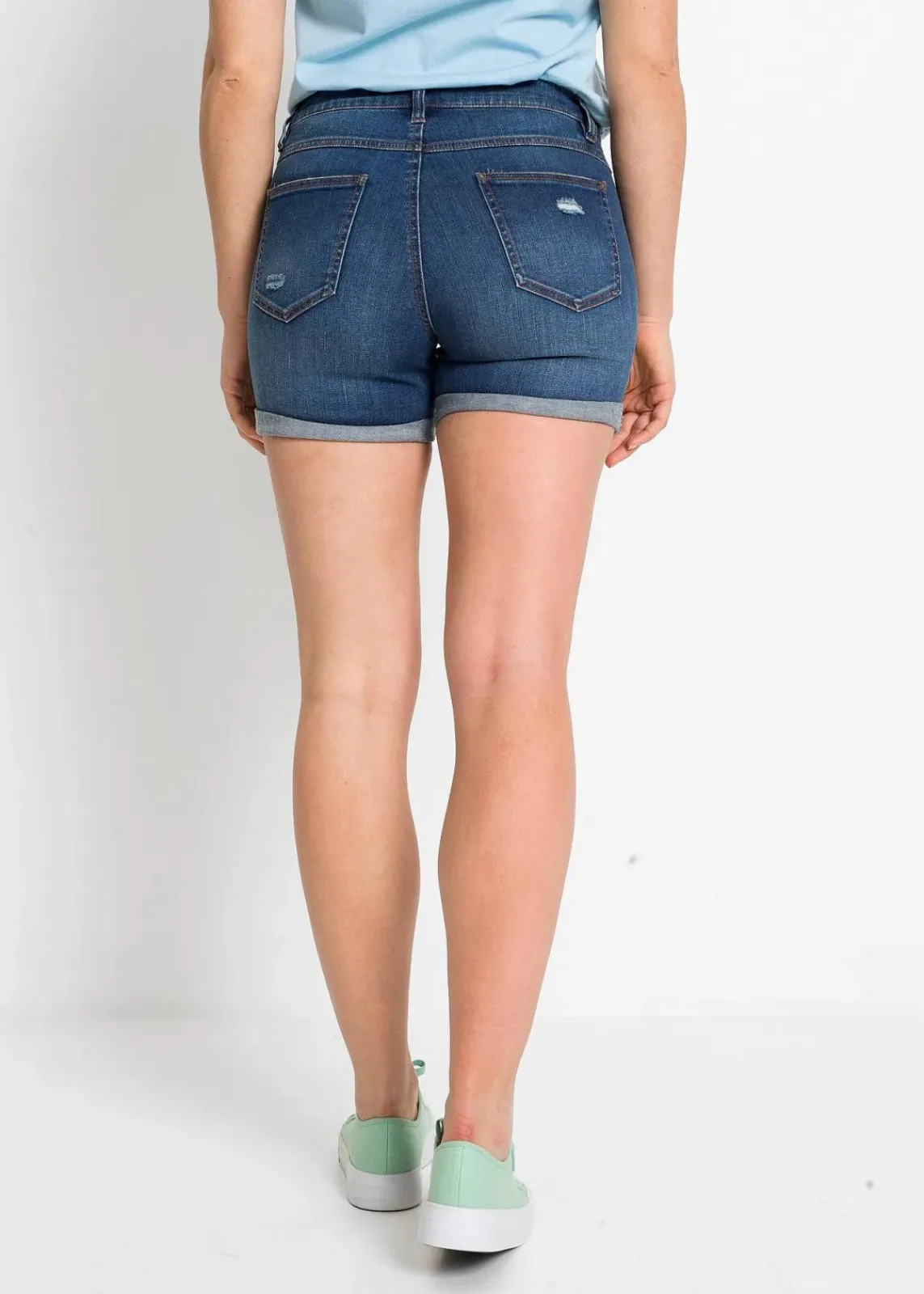 bonprix Shorts|Jeans^Jeansshorts Mid Waist mit Destroy- Effekten blau denim