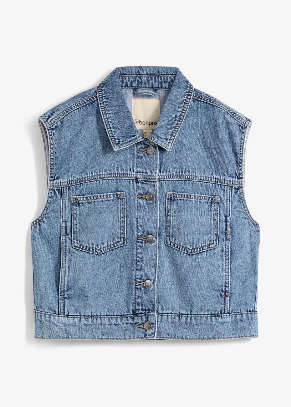 bonprix Bekleidung·Hosen|Jacken & Mäntel^Jeansweste aus Baumwolle hellblau denim used