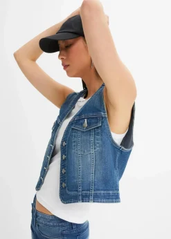 bonprix Bekleidung·Hosen|Jacken & Mäntel^Jeansweste mit Stretch blau denim used