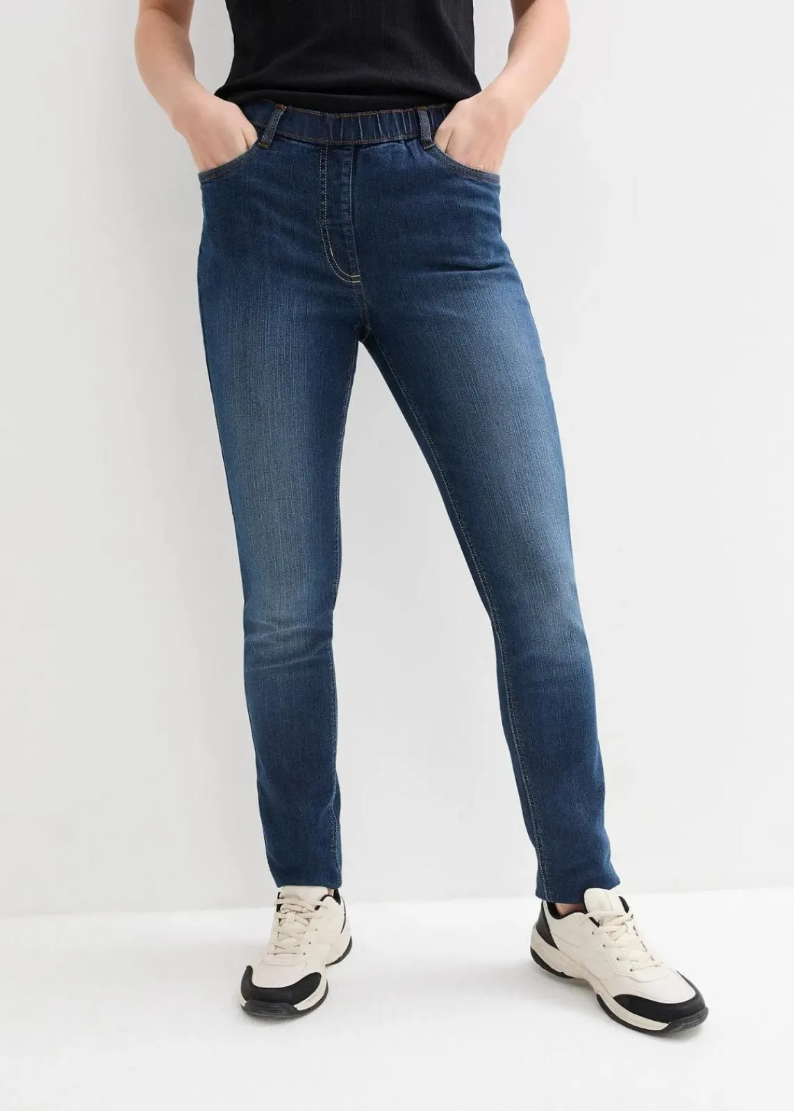 bonprix Kurzgrößen|Bekleidung·Shirts & Tops^Jeggings Mid Waist, Bequembund nachtblau denim