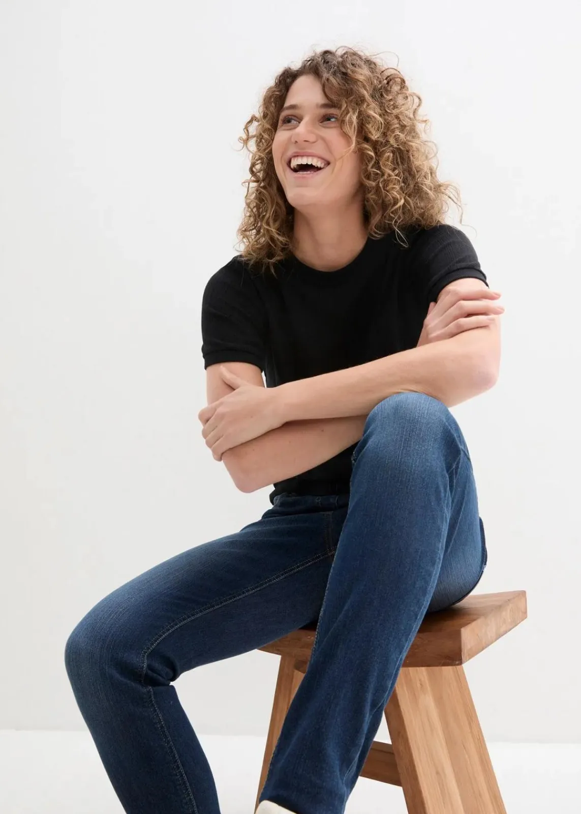 bonprix Kurzgrößen|Bekleidung·Shirts & Tops^Jeggings Mid Waist, Bequembund nachtblau denim