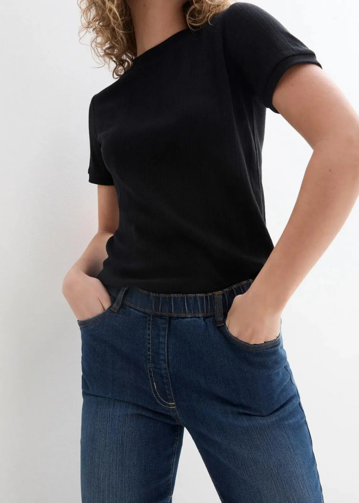 bonprix Kurzgrößen|Bekleidung·Shirts & Tops^Jeggings Mid Waist, Bequembund nachtblau denim