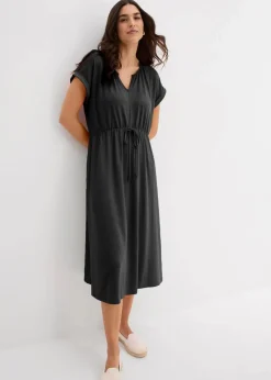 bonprix Bekleidung·Pullover & Strickjacken|Kleider^Jersey Kleid aus fließendem Viskose-Mix schwarz