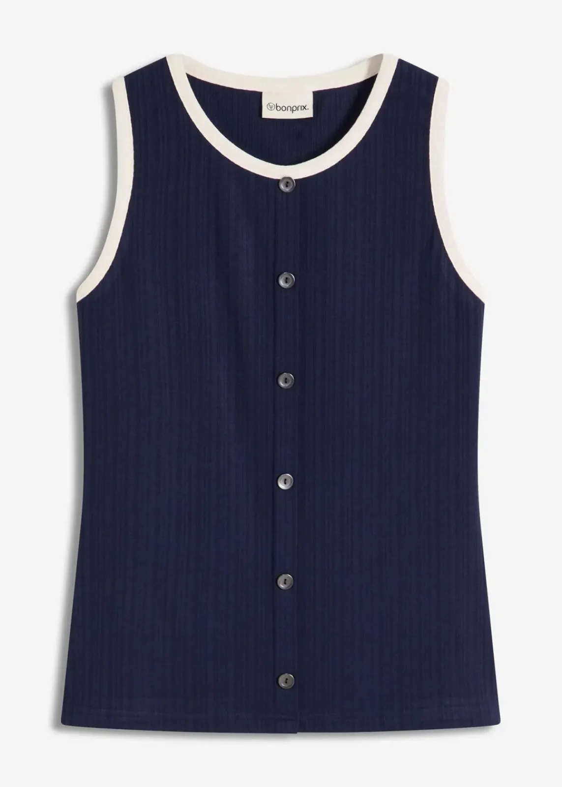 bonprix Shirts & Tops^Jersey Tanktop mit Kontrastblende dunkelblau/naturbeige