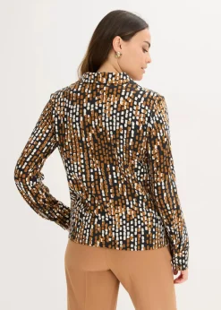 bonprix Bekleidung·Jacken & Mäntel|Blusen & Tuniken^Jersey-Bluse mit Viskose schwarz/bronze/kieselbeige paisley