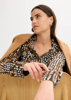 bonprix Bekleidung·Jacken & Mäntel|Blusen & Tuniken^Jersey-Bluse mit Viskose schwarz/bronze/kieselbeige paisley