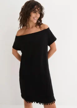 bonprix Kleider^Jersey-Carmenkleid aus reiner Baumwolle schwarz