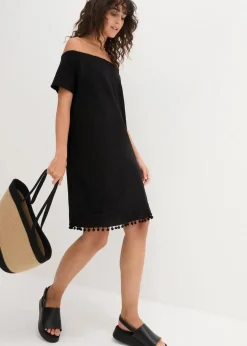 bonprix Kleider^Jersey-Carmenkleid aus reiner Baumwolle schwarz