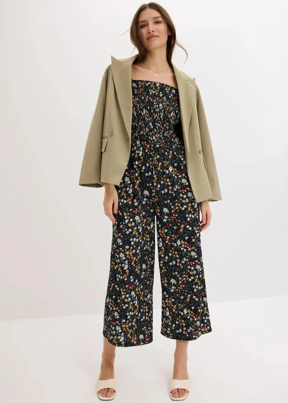 bonprix Bekleidung·Homewear|Jumpsuits^Jerseycrepe-Jumpsuit schwarz geblümt