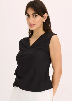 bonprix Shirts & Tops^Jerseycrepe-Shirt in Wickeloptik schwarz