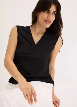 bonprix Shirts & Tops^Jerseycrepe-Shirt in Wickeloptik schwarz