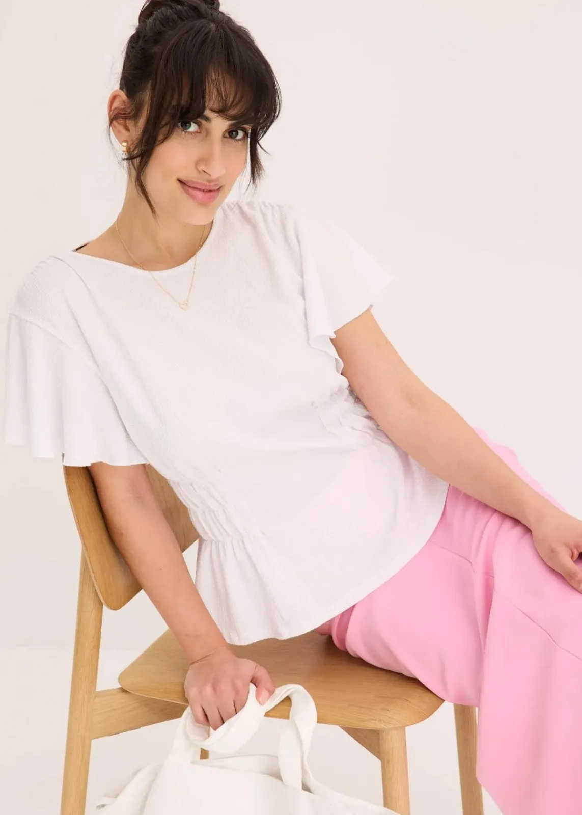 bonprix Shirts & Tops^Jerseycrepe-Shirt mit Smock weiß