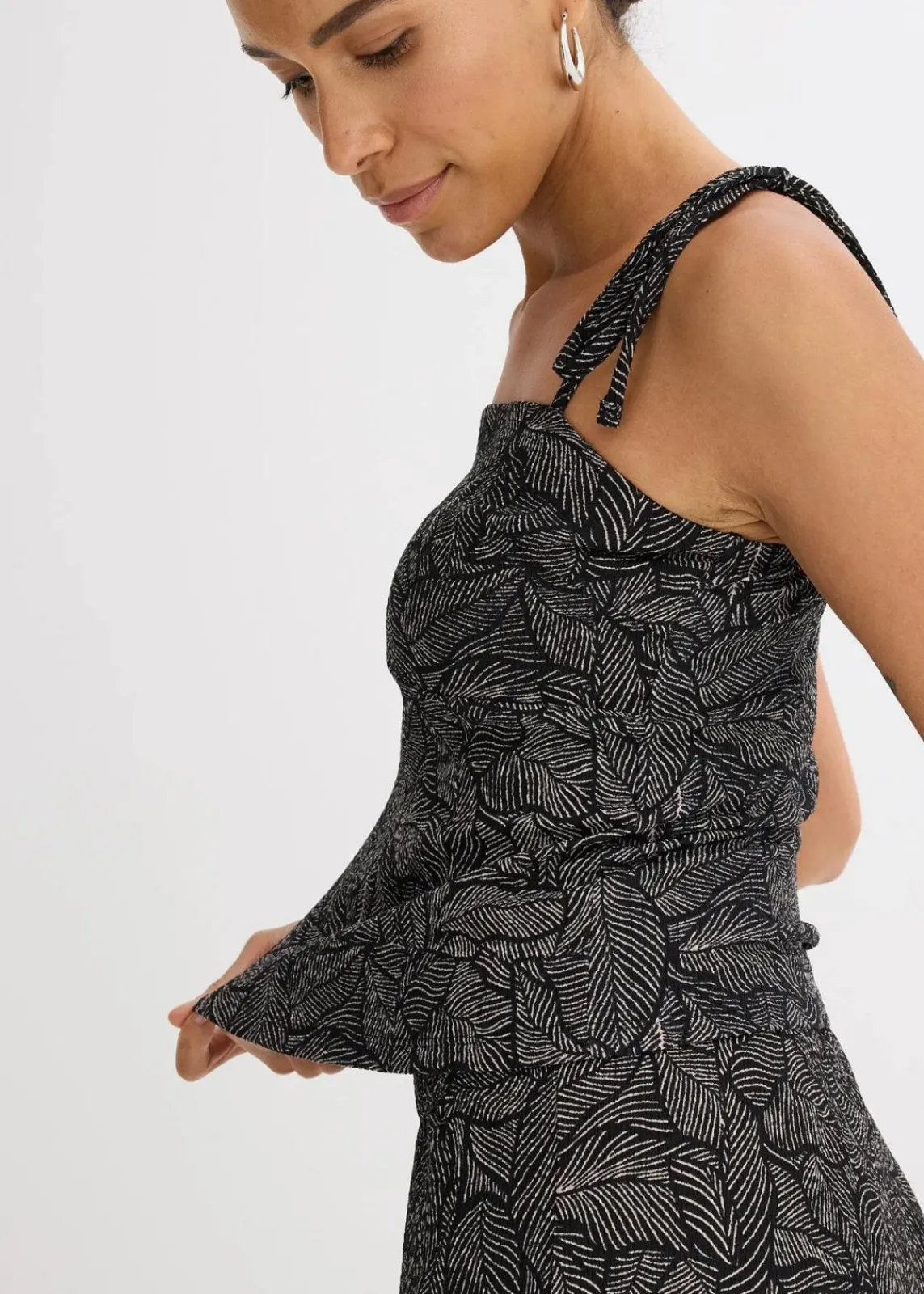 bonprix Zweiteiler & Sets|Shirts & Tops^Jerseycrepe-Top schwarz/weiß bedruckt