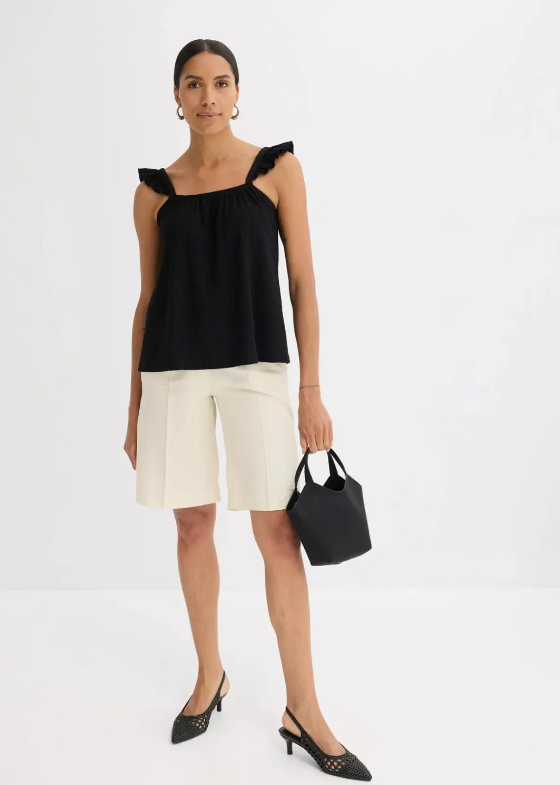 bonprix Shirts & Tops^Jerseycrepe-Top mit Volant-Träger schwarz