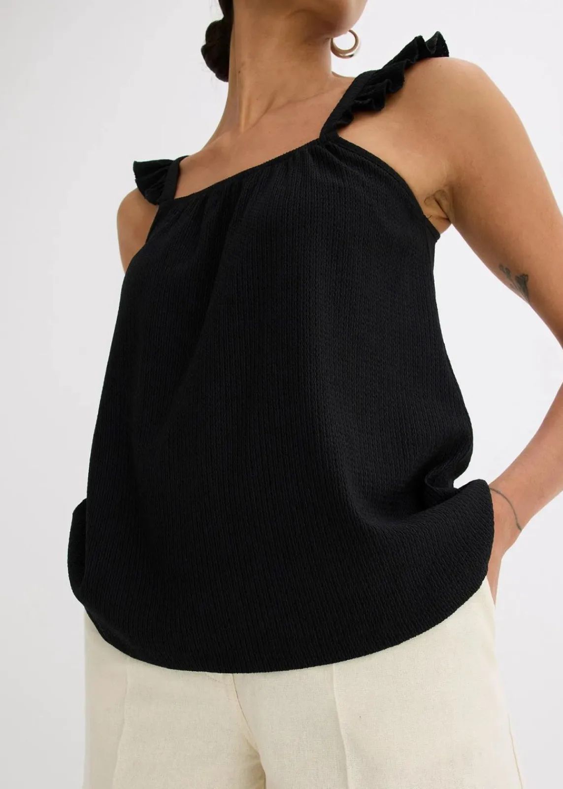 bonprix Shirts & Tops^Jerseycrepe-Top mit Volant-Träger schwarz