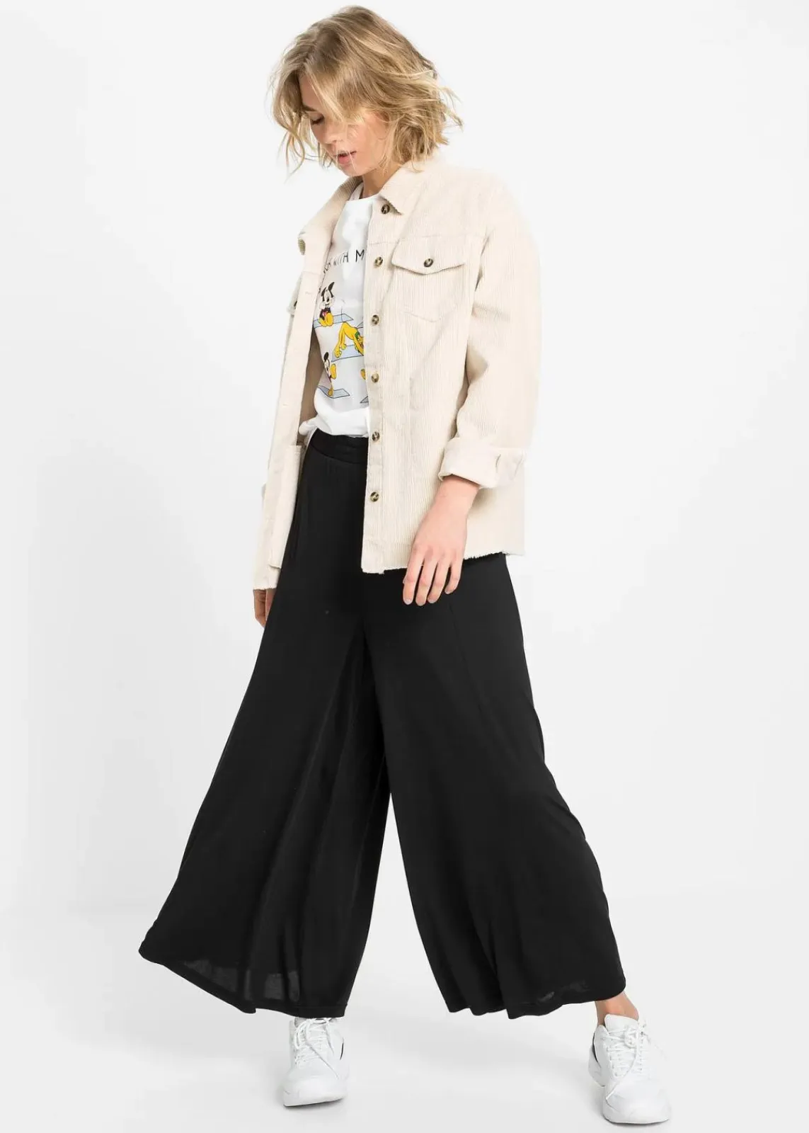 bonprix Bekleidung·Kleider|Hosen^Jersey-Culotte mit weitem Bein schwarz