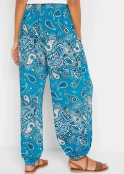 bonprix Hosen|Bekleidung·Kleider^Jersey-Haremshose aus fließendem Viskose-Mix türkisblau paisley