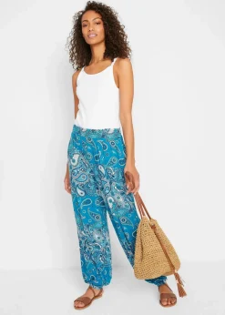 bonprix Hosen|Bekleidung·Kleider^Jersey-Haremshose aus fließendem Viskose-Mix türkisblau paisley