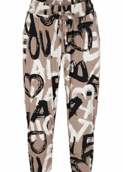 bonprix Bekleidung·Kleider|Hosen^Jersey-Hose taupe / schwarz / weiß bedruckt