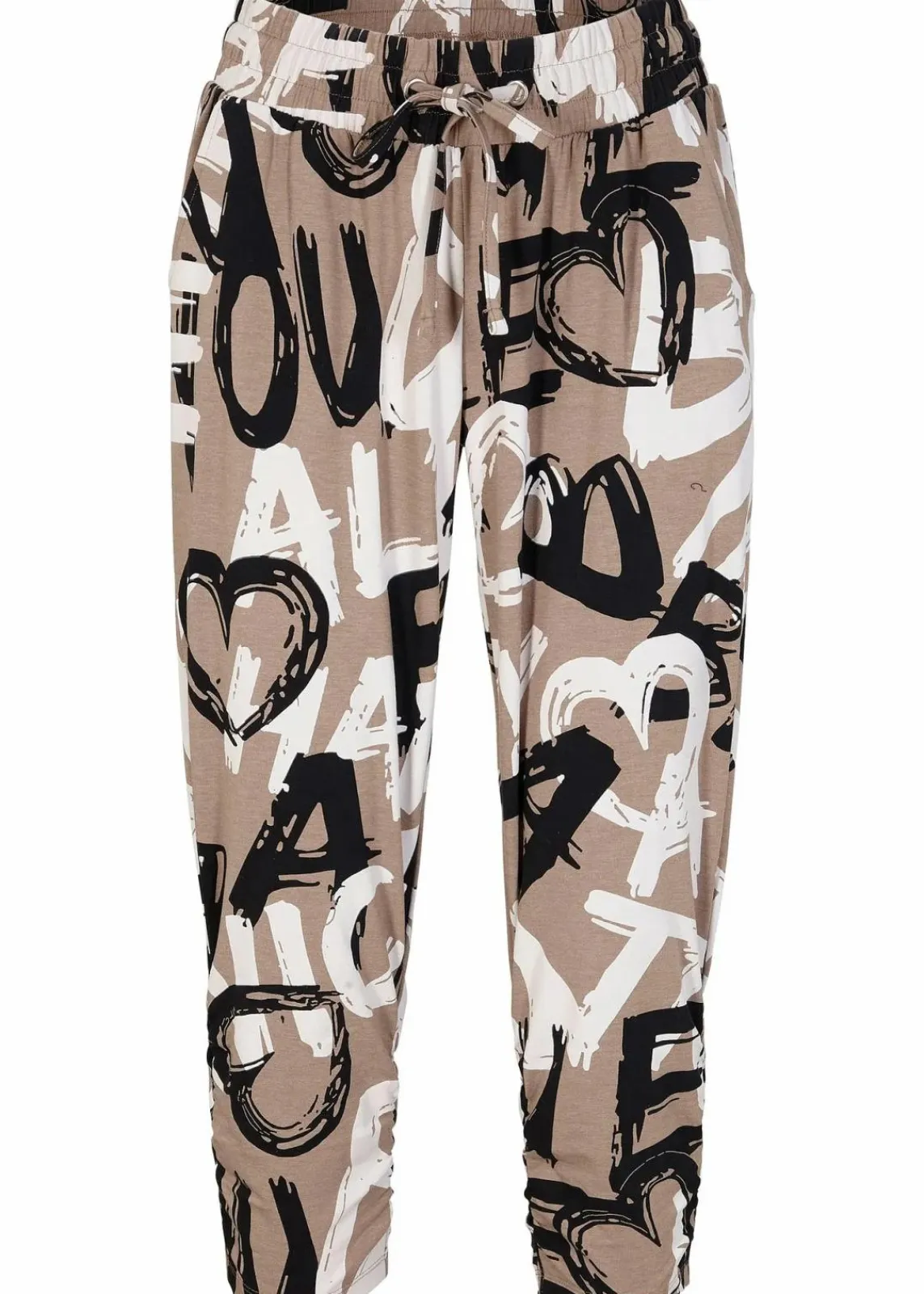 bonprix Bekleidung·Kleider|Hosen^Jersey-Hose taupe / schwarz / weiß bedruckt