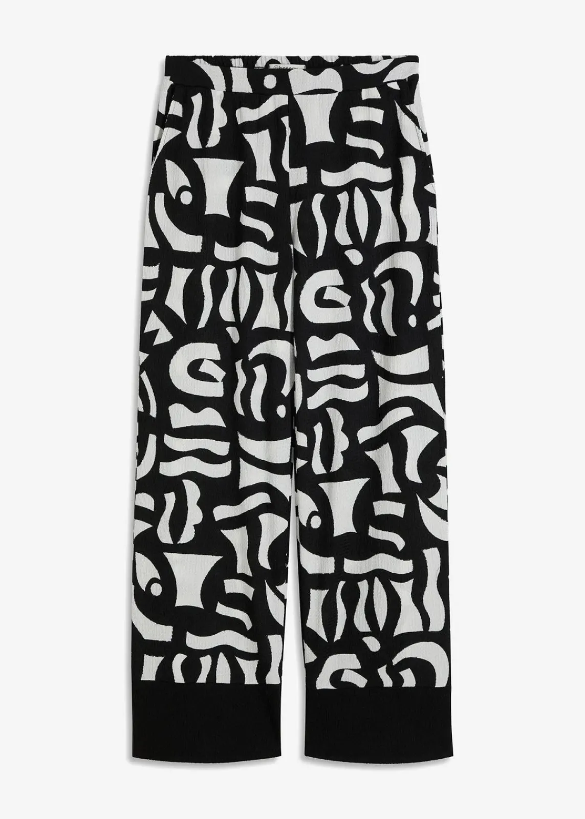 bonprix Bekleidung·Kleider|Zweiteiler & Sets^Jersey-Hose schwarz/wollweiß graphisch bedruckt