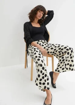 bonprix Bekleidung·Kleider|Hosen^Jersey-Hose kieselbeige/schwarz gepunktet