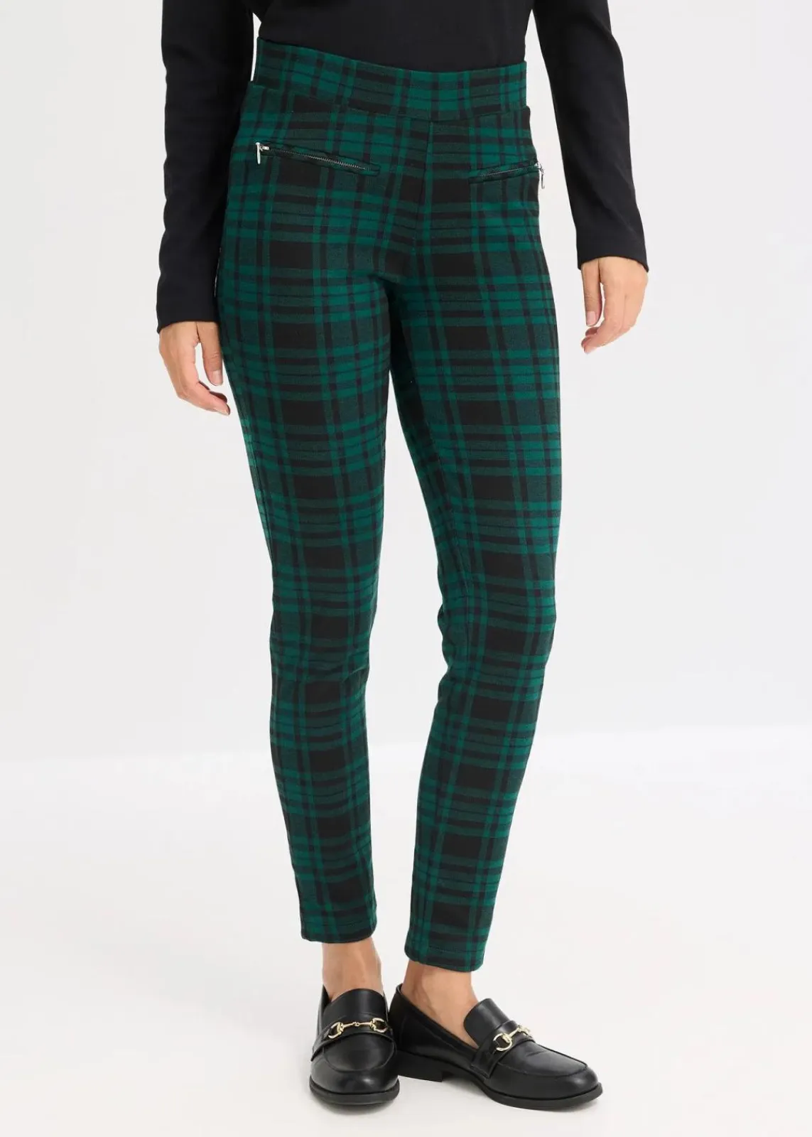 bonprix Hosen|Bekleidung·Kleider^Jersey-Hose waldgrün/schwarz kariert
