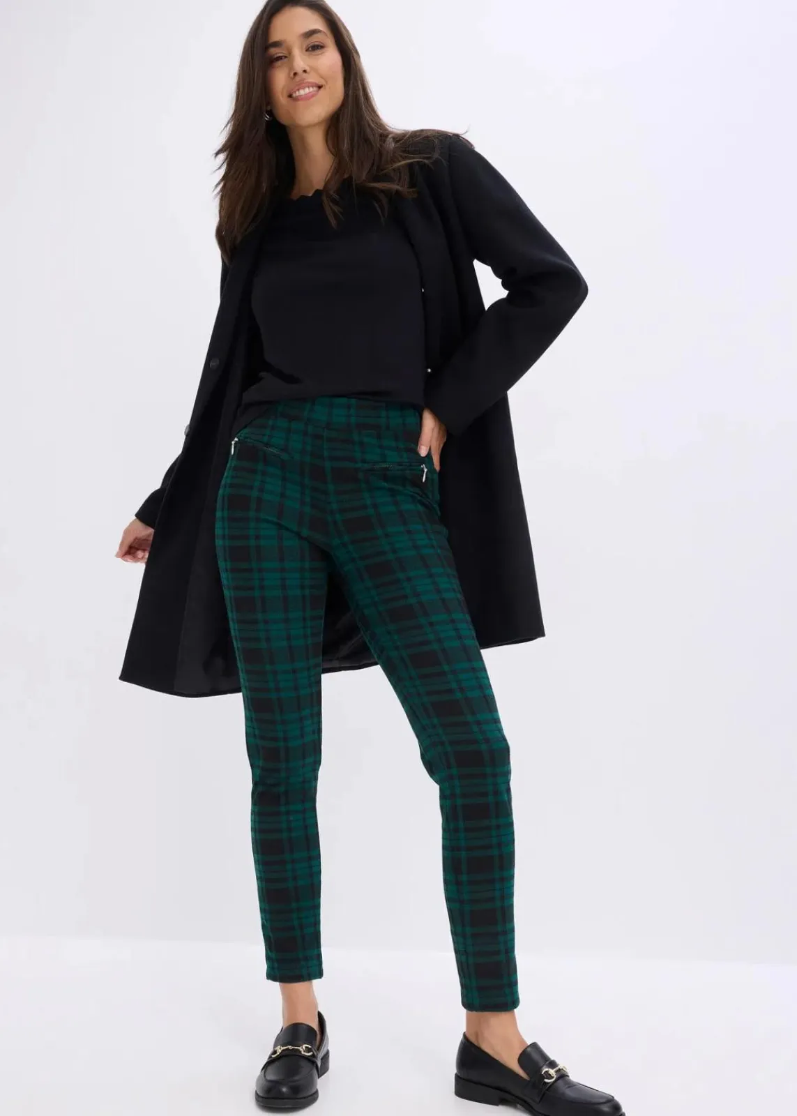 bonprix Hosen|Bekleidung·Kleider^Jersey-Hose waldgrün/schwarz kariert