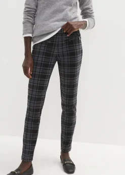 bonprix Hosen|Bekleidung·Kleider^Jersey-Hose schwarz/rauchgrau kariert