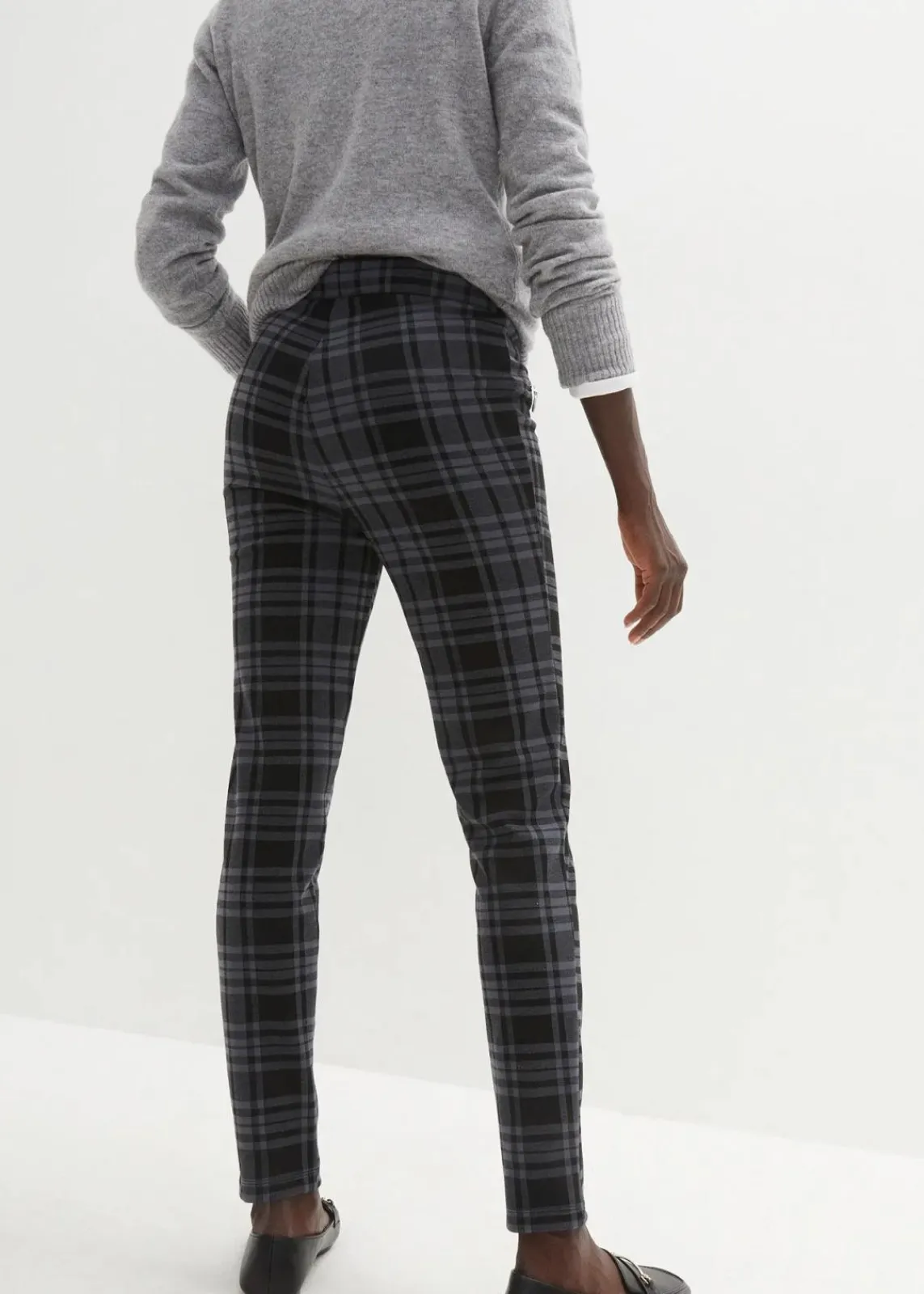 bonprix Hosen|Bekleidung·Kleider^Jersey-Hose schwarz/rauchgrau kariert