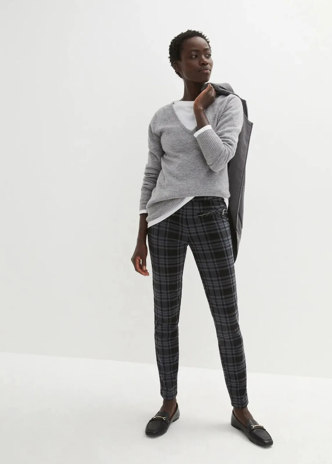 bonprix Hosen|Bekleidung·Kleider^Jersey-Hose schwarz/rauchgrau kariert