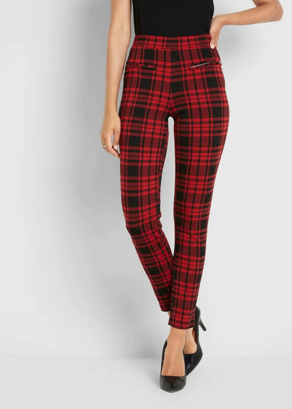 bonprix Bekleidung·Kleider|Hosen^Jersey-Hose granatrot/schwarz kariert