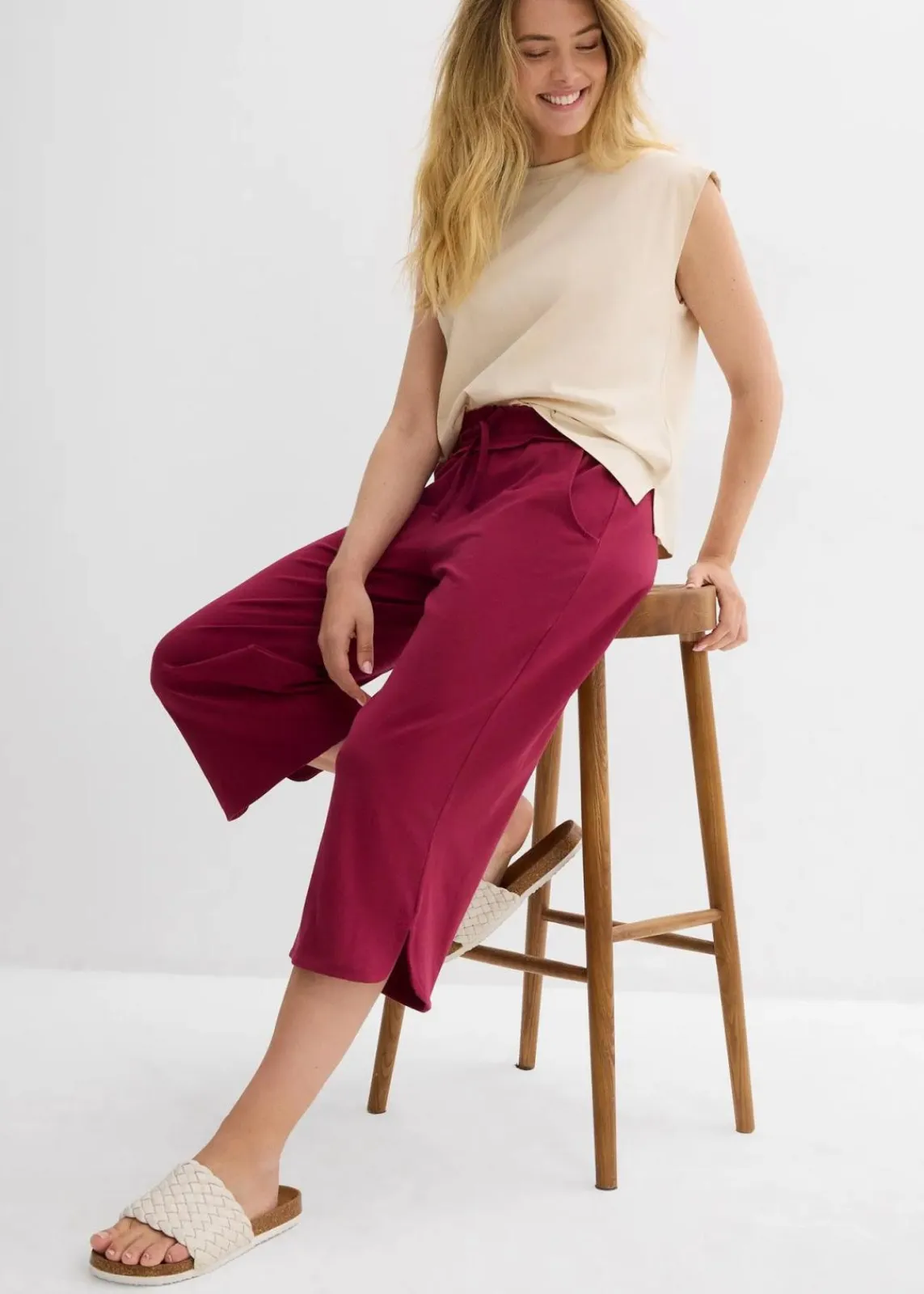 bonprix Hosen^Jersey-Hose aus Baumwoll-Mix rhododendronrot