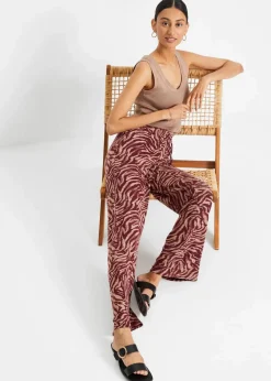 bonprix Nachhaltigere Materialien|Hosen^Jersey-Hose aus fließendem Viskose-Mix dunkelbeere/graubraun zebra bedruckt