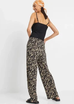bonprix Bekleidung·Kleider|Hosen^Jersey-Hose aus fließendem Viskose-Mix schwarz/latte macchiato zebra bedruckt